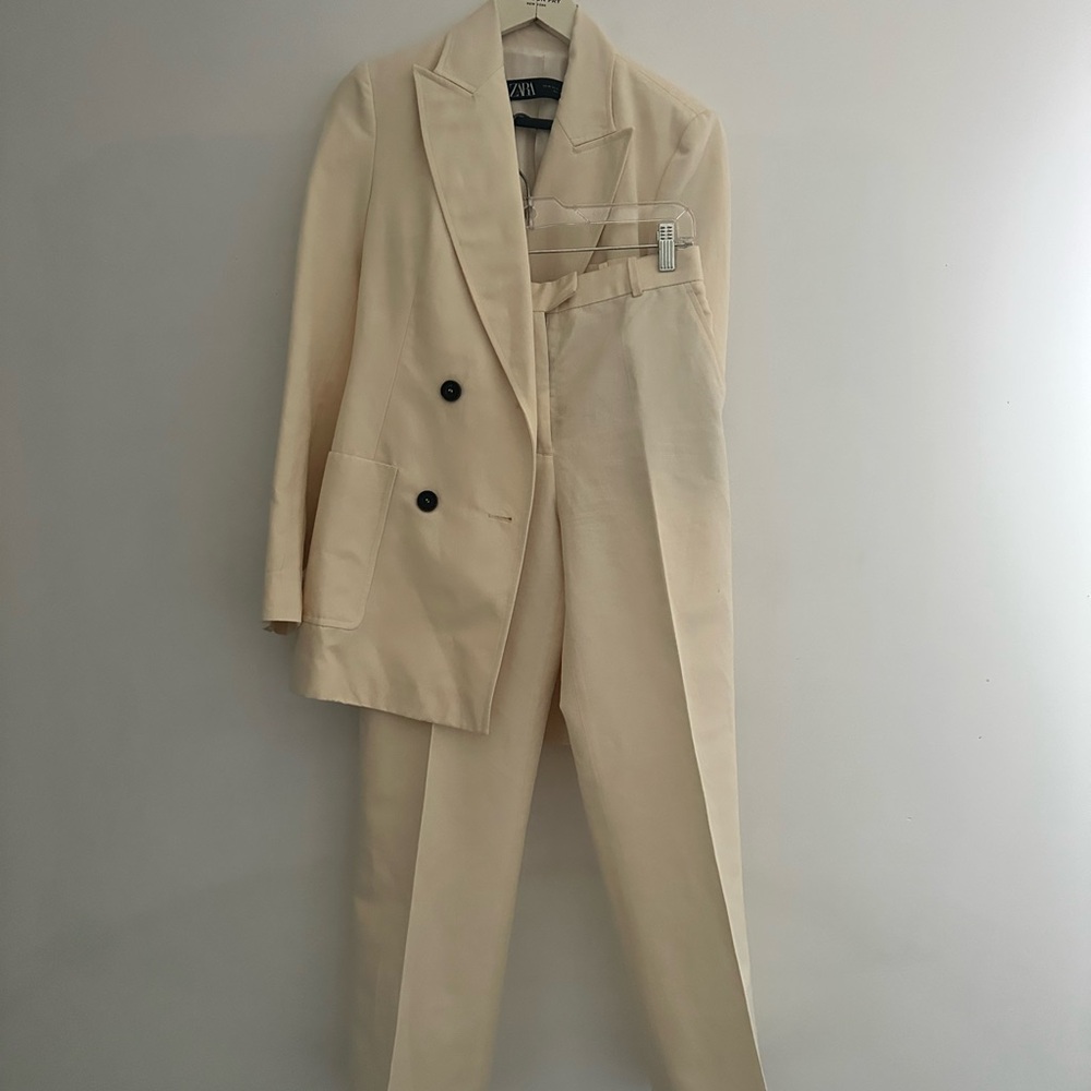 Zara Cream Double-Breasted Blazer and Trousers